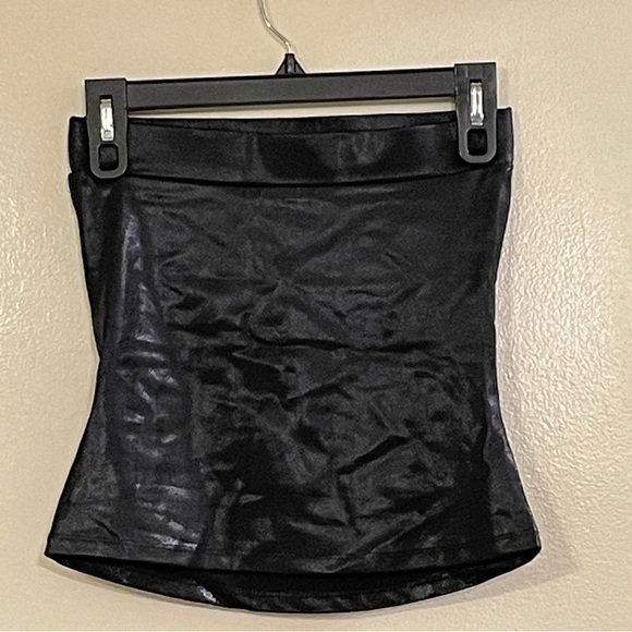 GIANNI VERSACE JEANS COUTURE Vintage 90s Logo Shiny Tube Top in Black - Picture 2 of 5